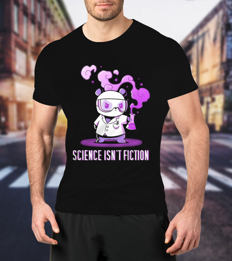 Science Isn't Fiction Panda Scientist With Beaker And Purple Smoke T-Shirt