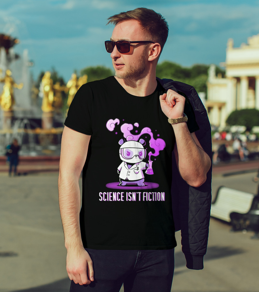 Science Isn't Fiction Panda Scientist With Beaker And Purple Smoke T-Shirt