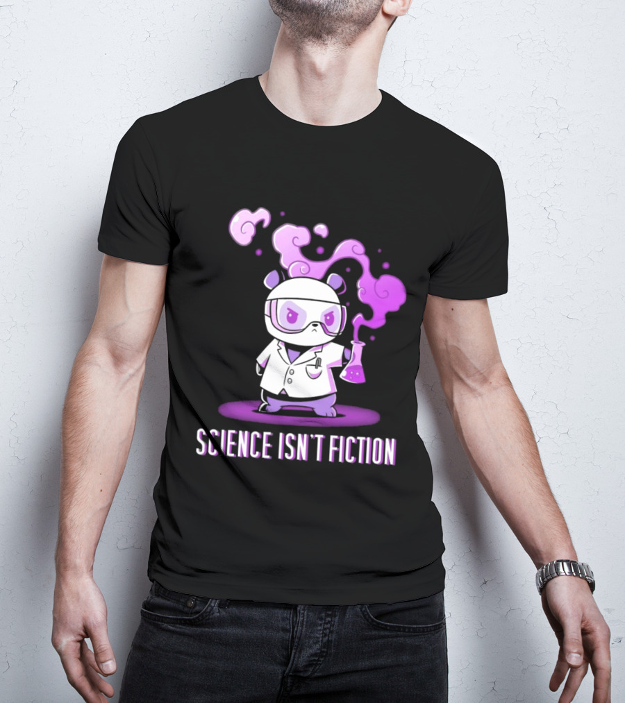 Science Isn't Fiction Panda Scientist With Beaker And Purple Smoke T-Shirt