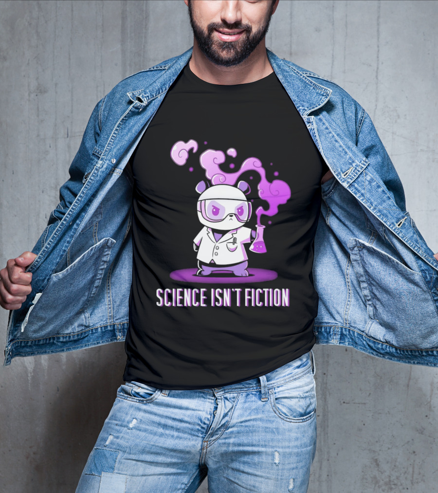 Science Isn't Fiction Panda Scientist With Beaker And Purple Smoke T-Shirt