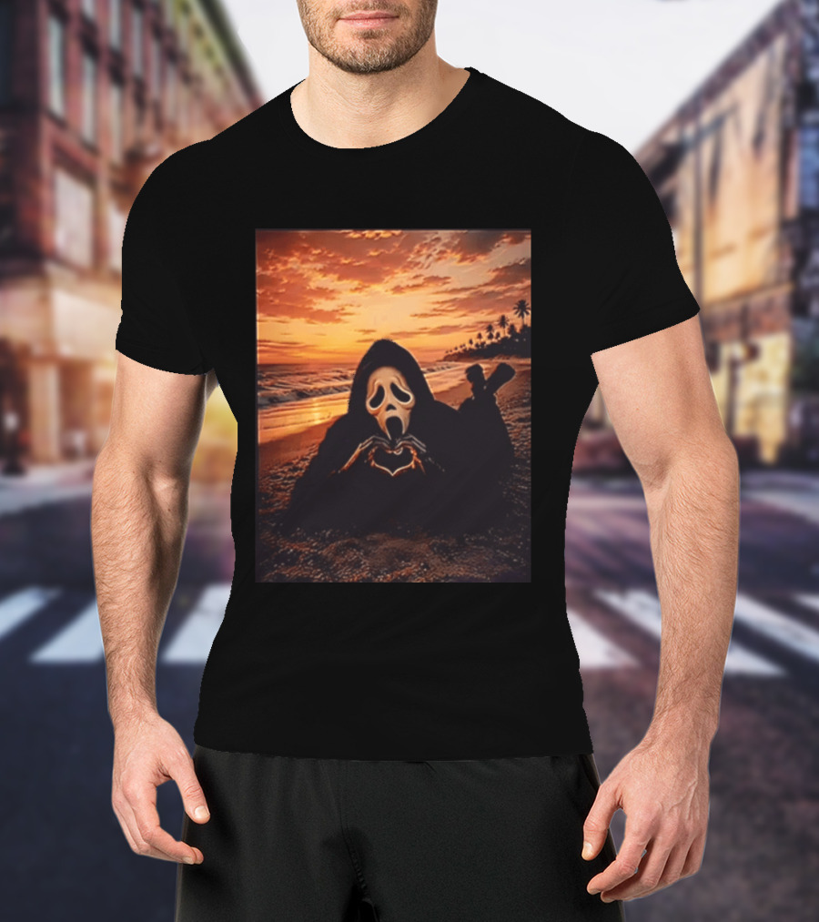 Ghostface Romantic Beach Sunset Valentine's Day Scream Lover T-Shirt