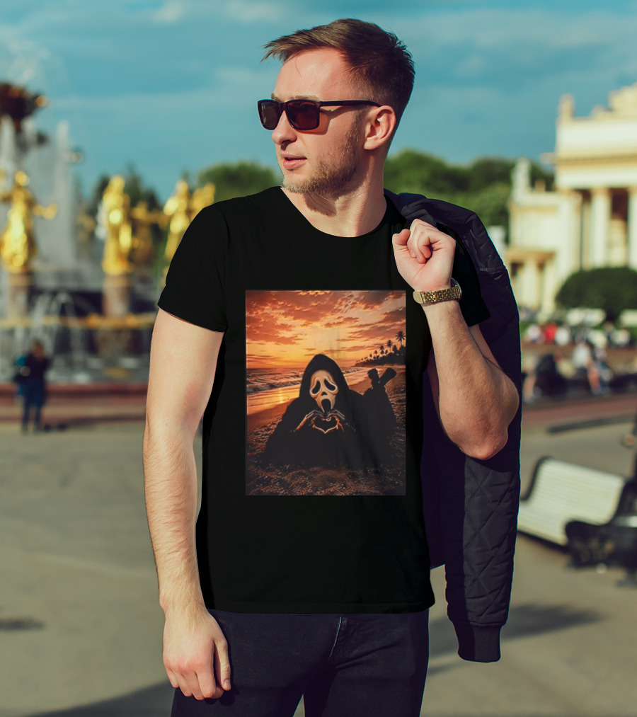 Ghostface Romantic Beach Sunset Valentine's Day Scream Lover T-Shirt