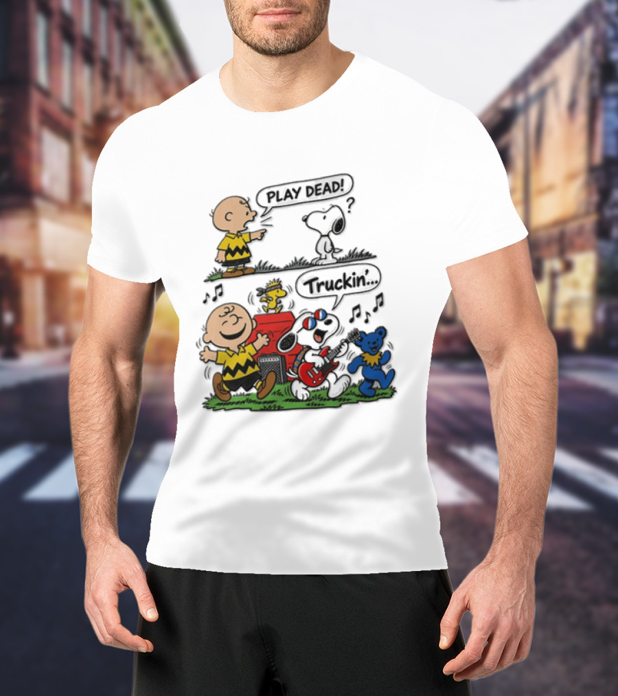 Charlie Brown Snoopy Grateful Dead Play Dead Truckin Dancing Characters T-Shirt