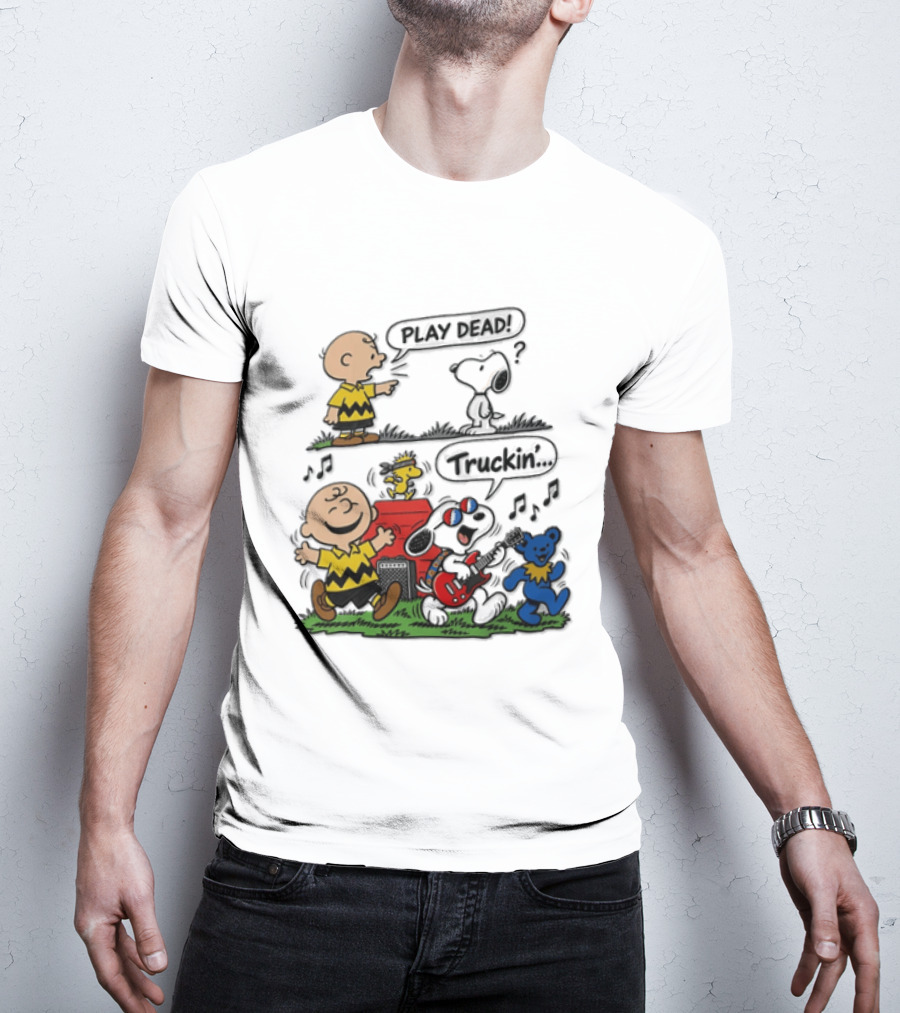 Charlie Brown Snoopy Grateful Dead Play Dead Truckin Dancing Characters T-Shirt