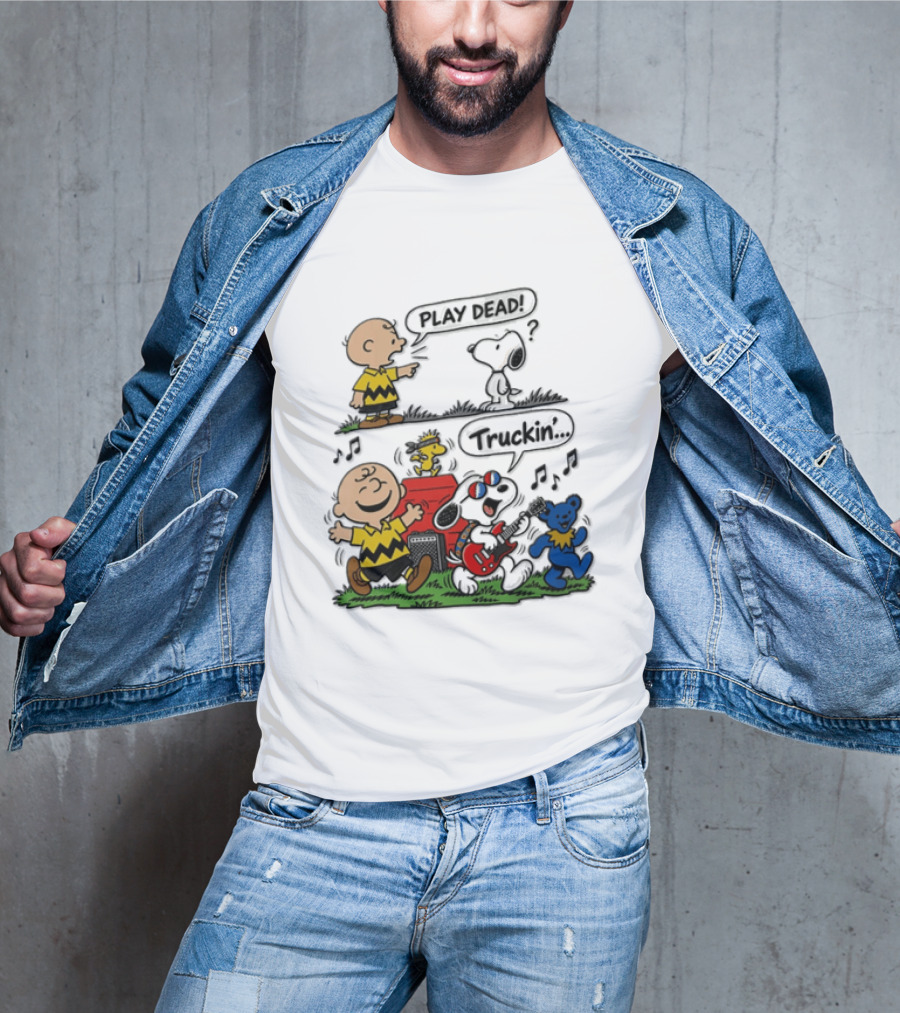 Charlie Brown Snoopy Grateful Dead Play Dead Truckin Dancing Characters T-Shirt