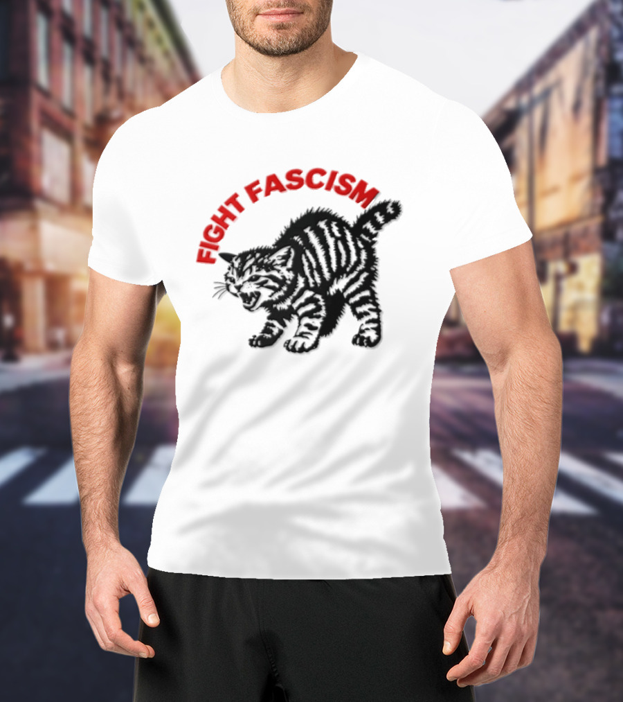 Hissing Striped Kitten Fight Fascism Arched T-Shirt