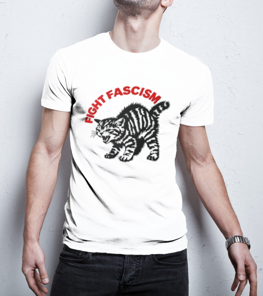Hissing Striped Kitten Fight Fascism Arched T-Shirt