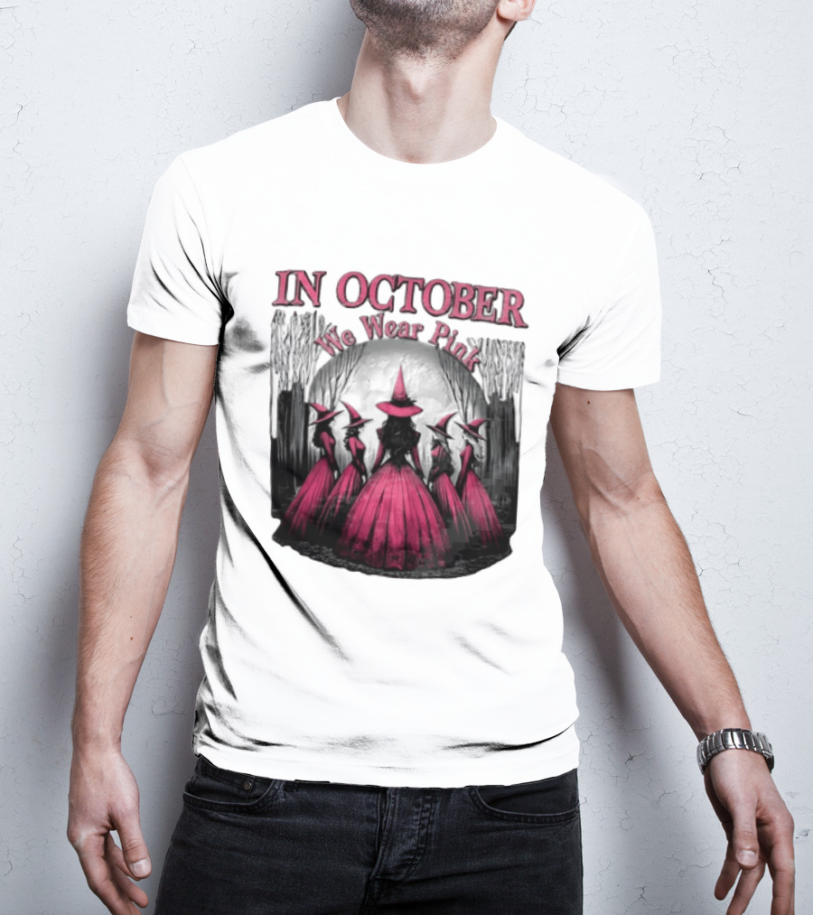 In October We Wear Pink Five Witches Pink Dresses Forest Moon T-Shirt