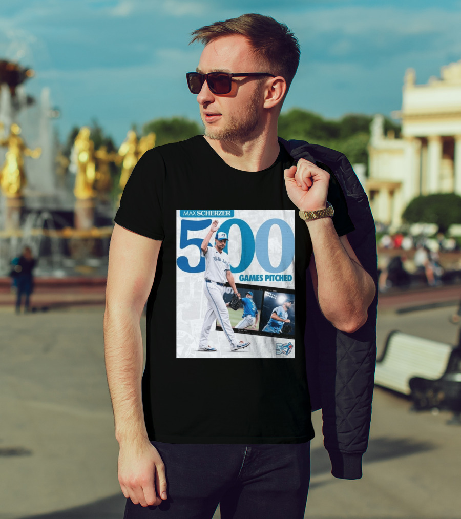 Max Scherzer 500 Games Pitched Blue Jays 50 T-Shirt