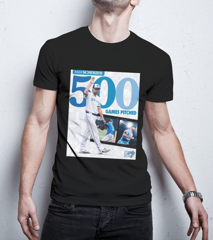 Max Scherzer 500 Games Pitched Blue Jays 50 T-Shirt