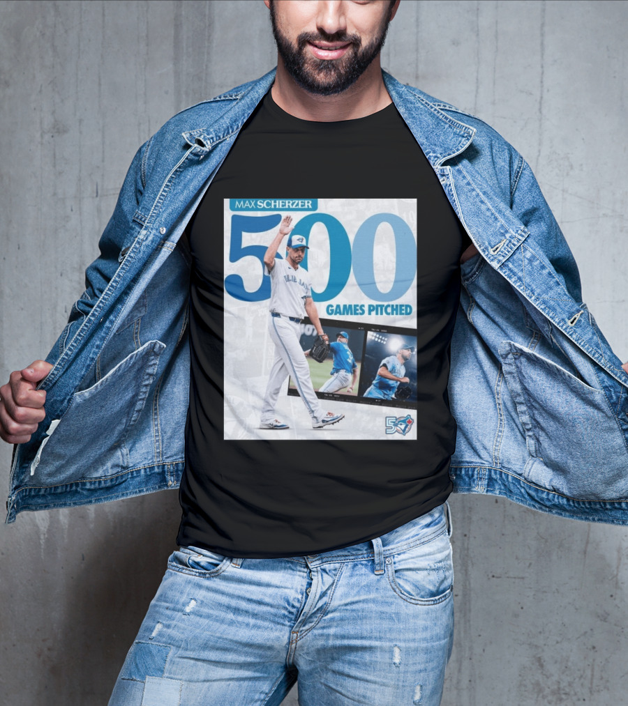 Max Scherzer 500 Games Pitched Blue Jays 50 T-Shirt