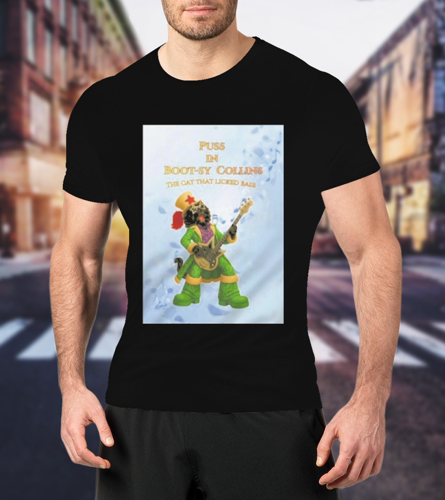 Puss In Bootsy Collins The Cat That Licked Base Green Costume Star Hat Guitar Player T-Shirt
