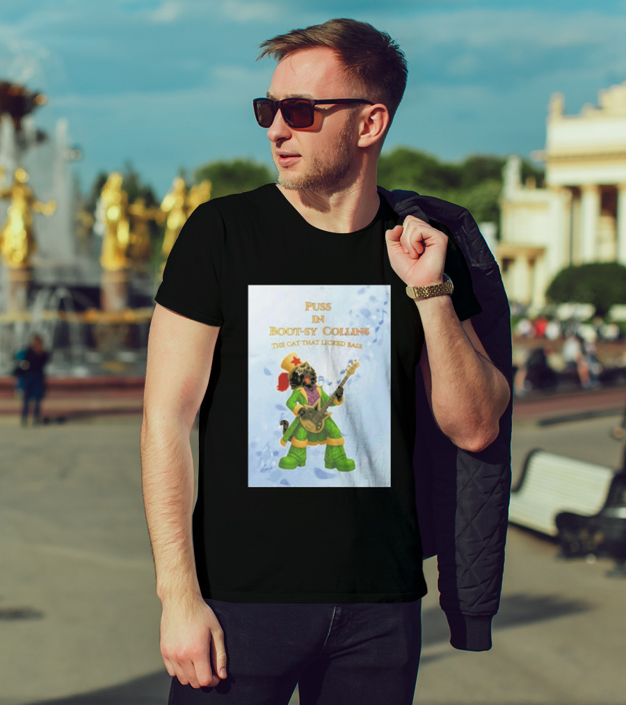 Puss In Bootsy Collins The Cat That Licked Base Green Costume Star Hat Guitar Player T-Shirt