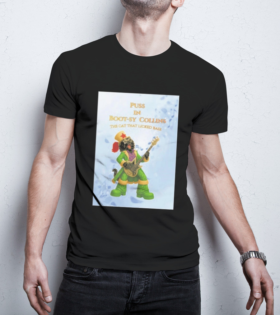 Puss In Bootsy Collins The Cat That Licked Base Green Costume Star Hat Guitar Player T-Shirt