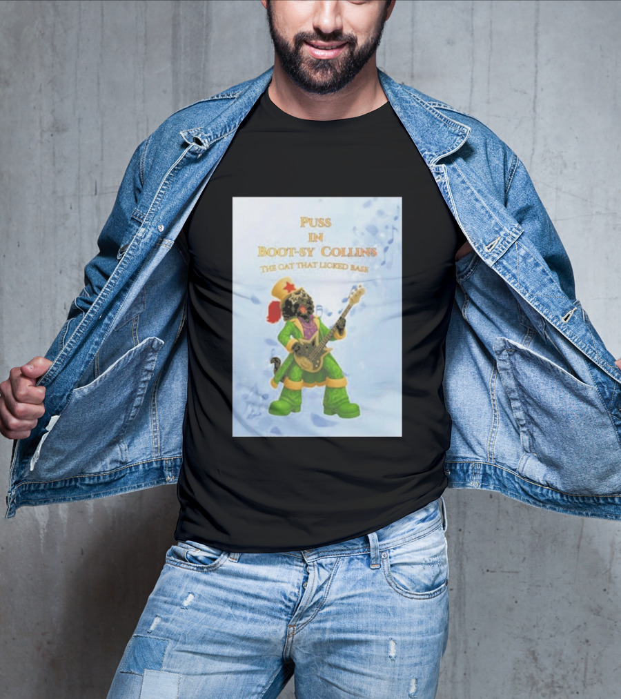 Puss In Bootsy Collins The Cat That Licked Base Green Costume Star Hat Guitar Player T-Shirt