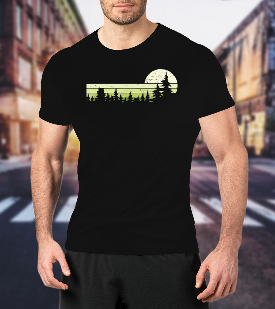 Forest Sunset Silhouette Nature Trees With Circle Sun T-Shirt