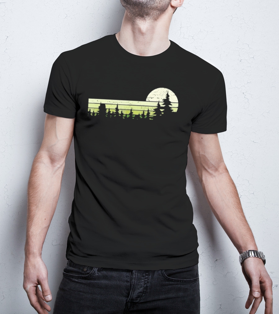 Forest Sunset Silhouette Nature Trees With Circle Sun T-Shirt