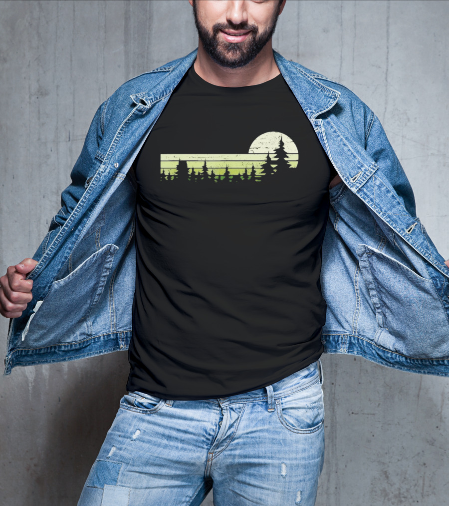 Forest Sunset Silhouette Nature Trees With Circle Sun T-Shirt