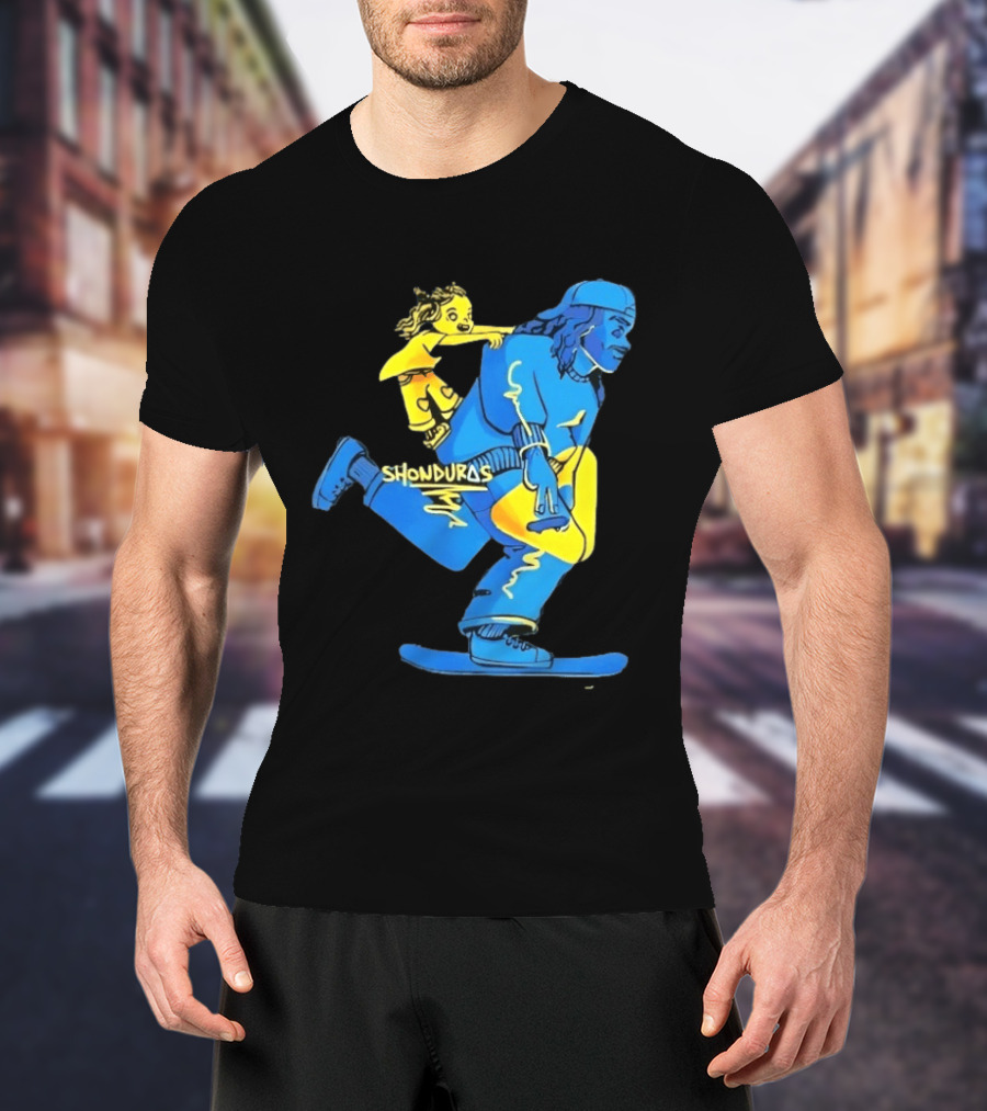 Shonduras Skateboard Skater Yellow Blue T-Shirt