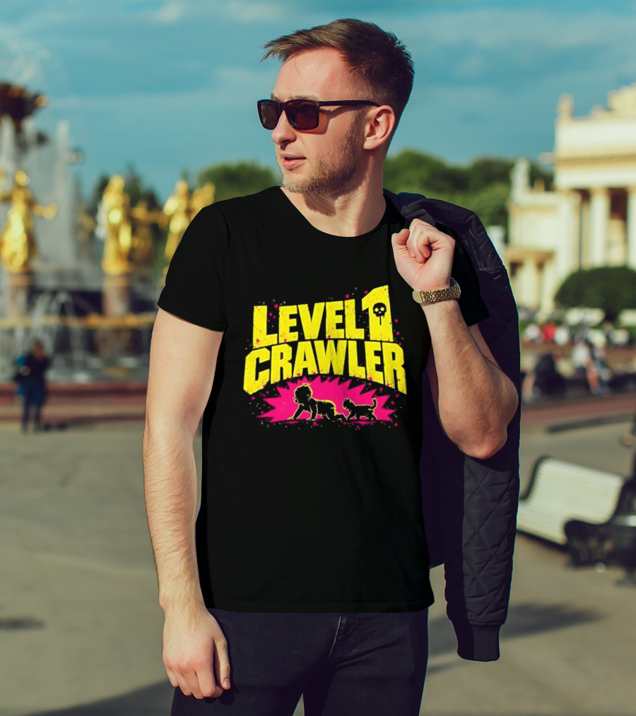 Level 1 Crawler Baby And Kitten Gamer Gaming Fun Adventure T-Shirt