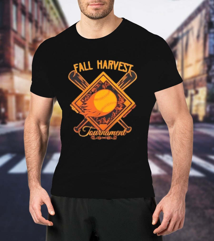 USSSA Fall Harvest Fastpitch Softball Tournament 2023 With Crossed Bats And Flaming Ball T-Shirt