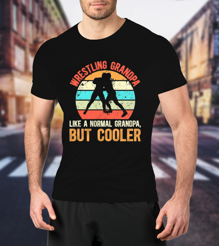 Wrestling Grandpa Like A Normal Grandpa But Cooler Retro Sunset T-Shirt