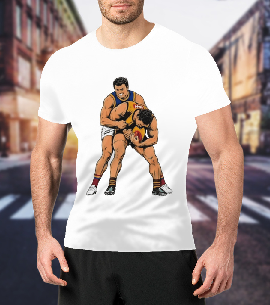 AFL Football Tackle Illustration Vintage Style Sports Art Players Rugby Action T-Shirt