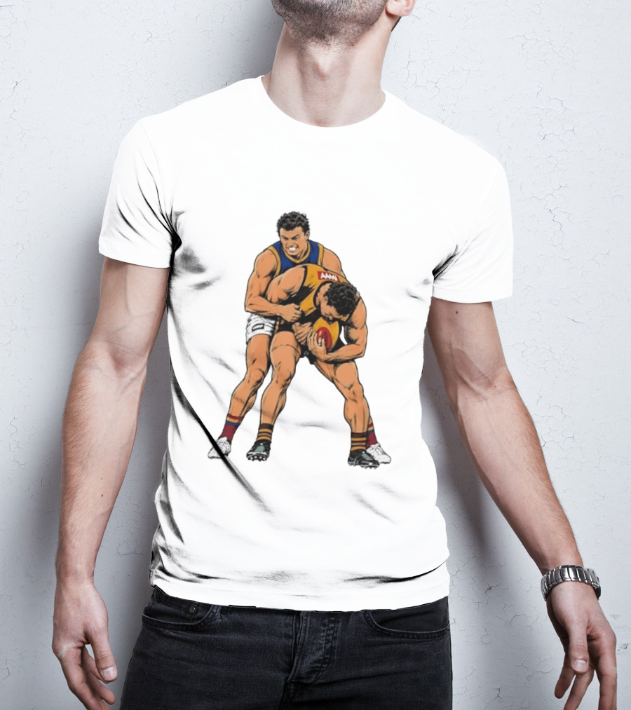 AFL Football Tackle Illustration Vintage Style Sports Art Players Rugby Action T-Shirt