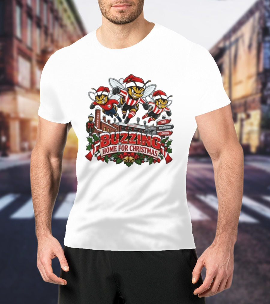 Buzzing Home For Christmas Bees TW8 Brentford London T-Shirt