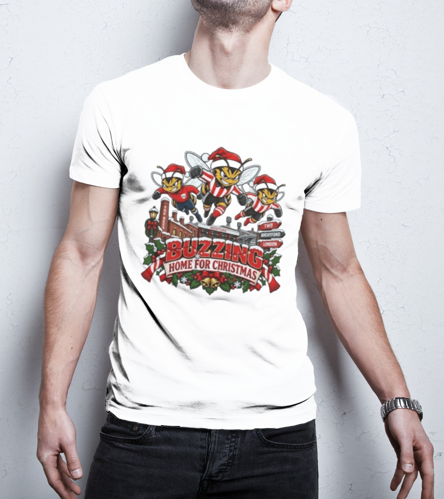 Buzzing Home For Christmas Bees TW8 Brentford London T-Shirt