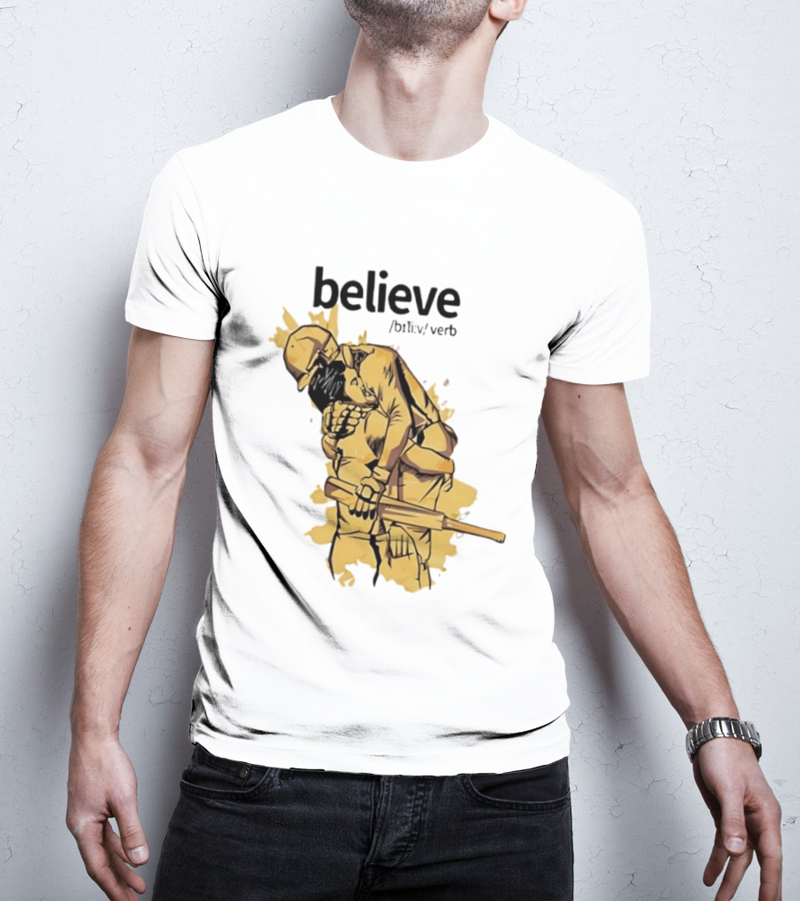 Believe Verb Definition Inspirational Motivation Embrace Cricket Players Hugging T-Shirt