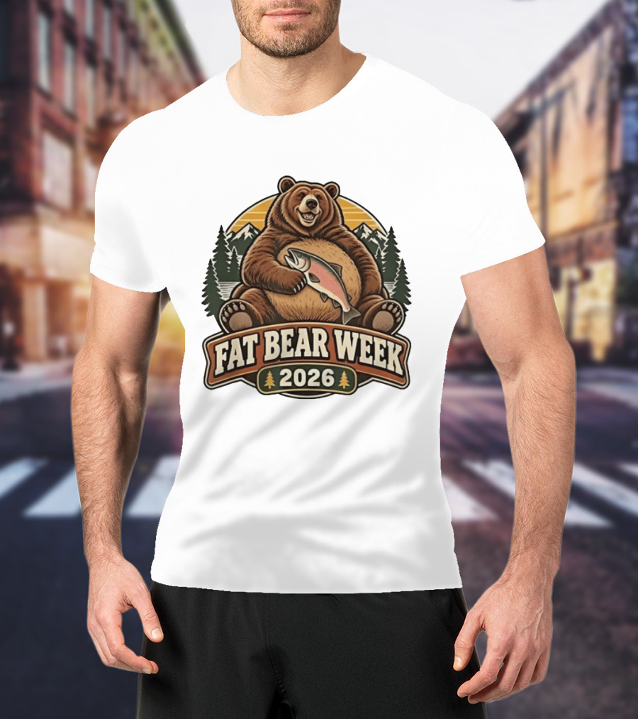 Fat Bear Week 2026 Nature Wildlife Fishing Bear Holding Salmon T-Shirt