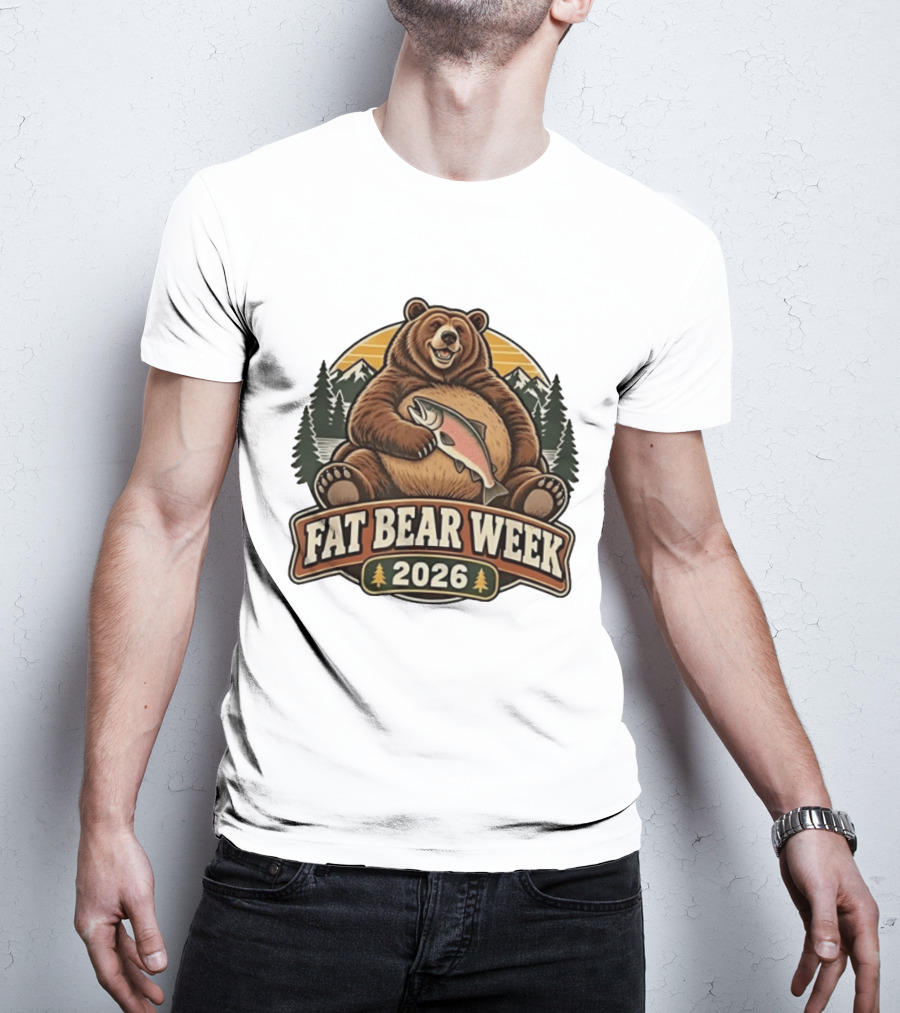 Fat Bear Week 2026 Nature Wildlife Fishing Bear Holding Salmon T-Shirt