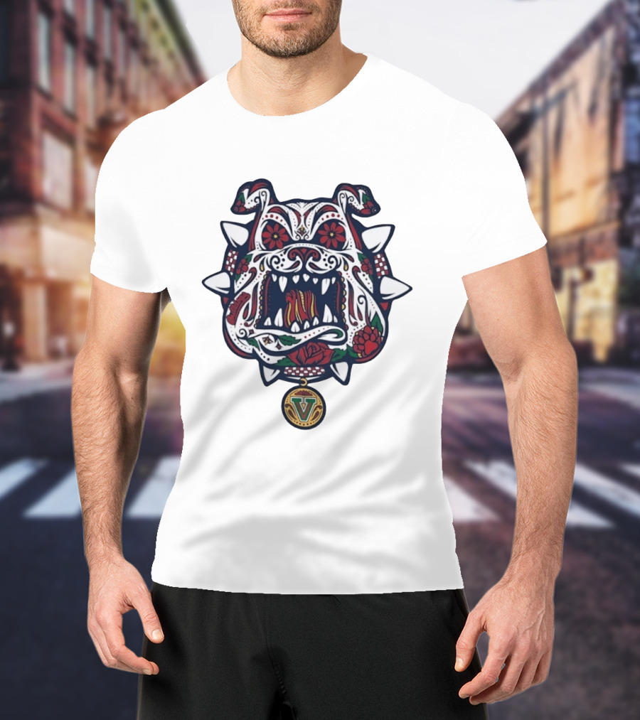 Sugar Skull Bulldog V Intricate Day Of The Dead Floral T-Shirt
