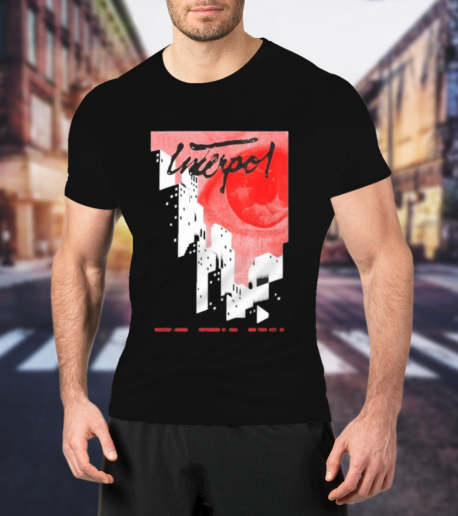 Interpol New York September 27 2026 Tour Cities Skyline Red Moon T-Shirt
