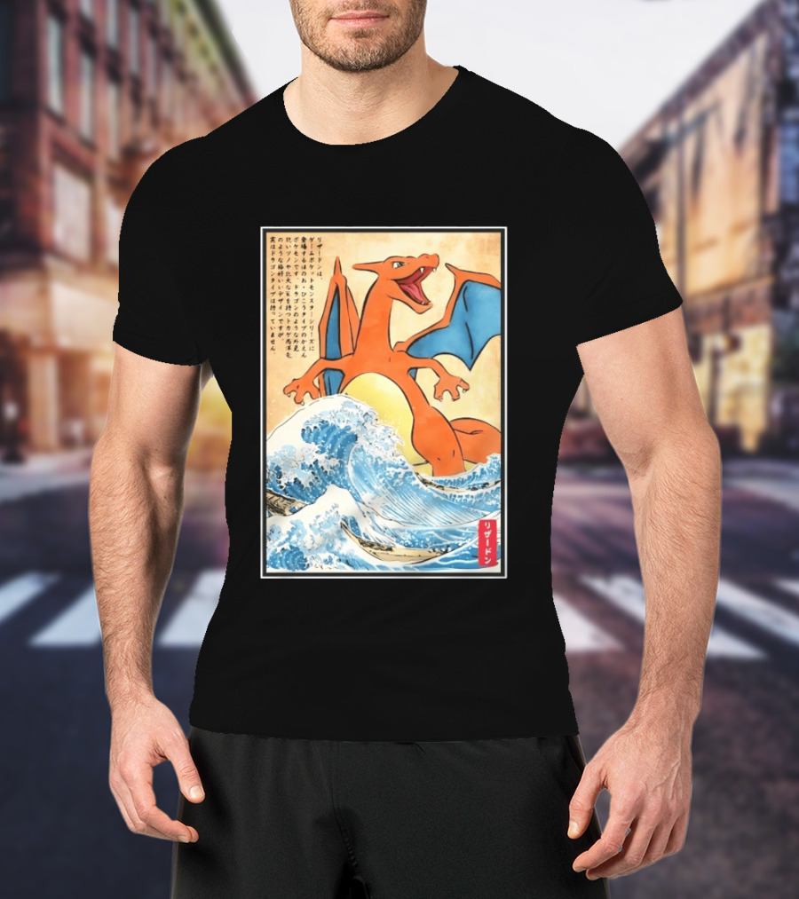Charizard Ukiyo E Wave Japanese Pokemon Lizardon Kanagawa Print T-Shirt