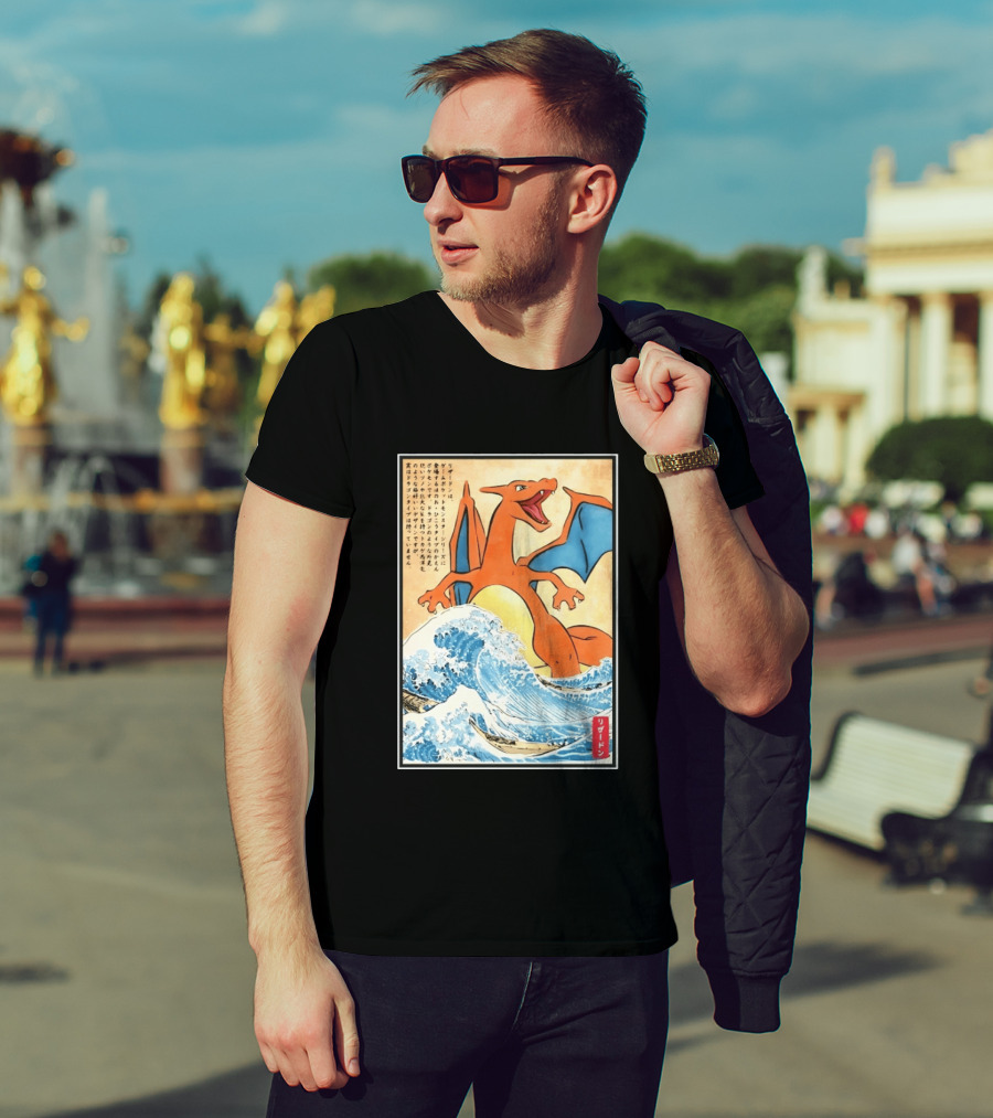 Charizard Ukiyo E Wave Japanese Pokemon Lizardon Kanagawa Print T-Shirt