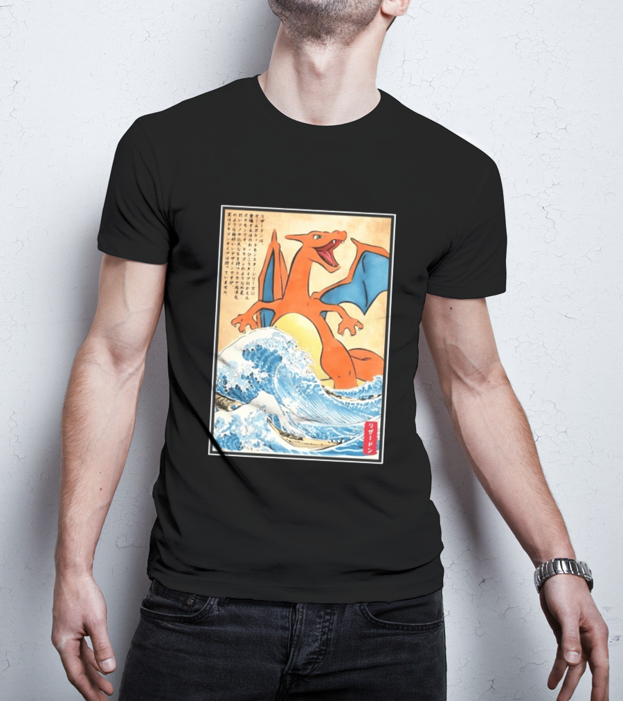 Charizard Ukiyo E Wave Japanese Pokemon Lizardon Kanagawa Print T-Shirt