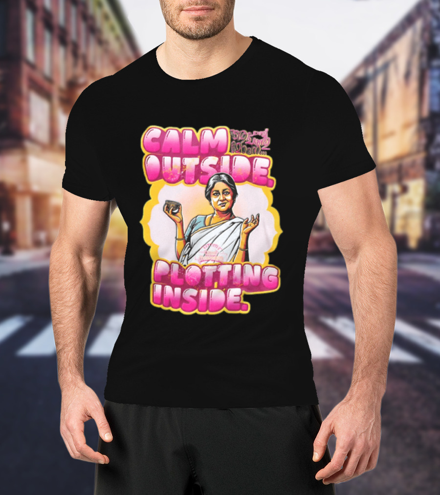 Kaviyoor Ponnamma Calm Outside Plotting Inside Woman Wearing Saree Holding Bowl T-Shirt