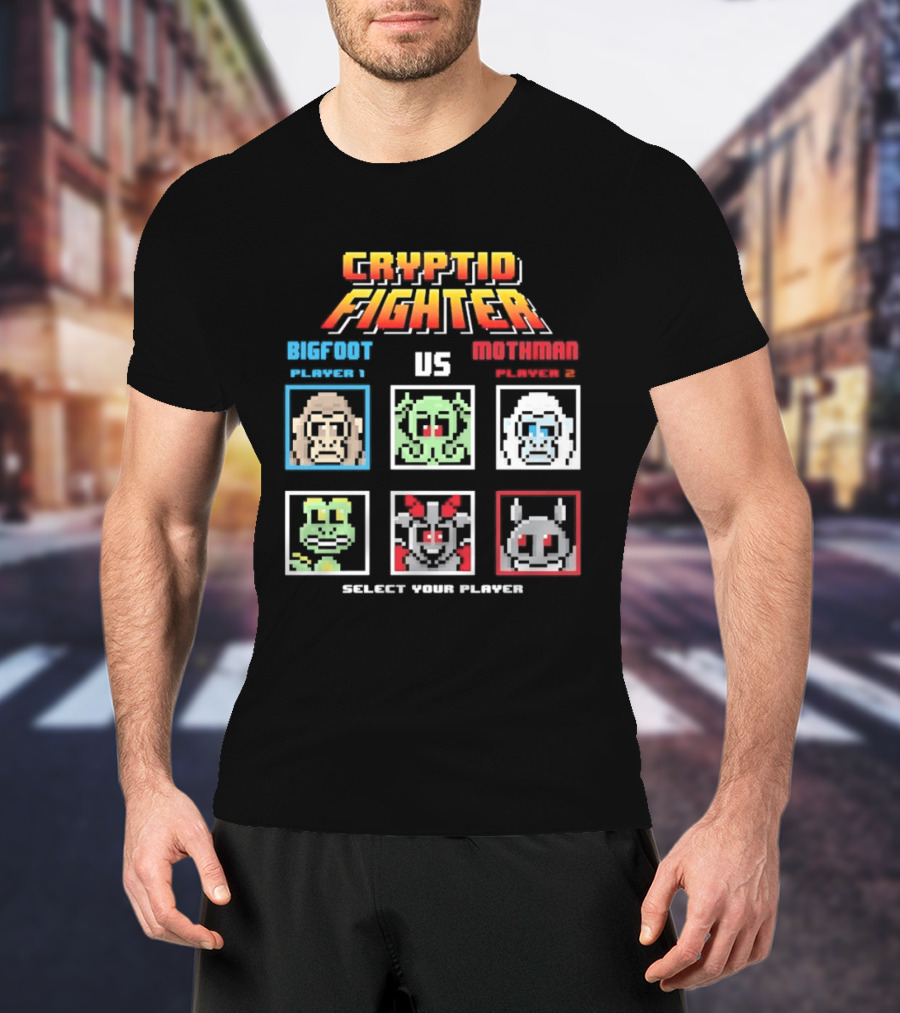 Cryptid Fighter Bigfoot Player 1 Vs Mothman Player 2 Select Your Player T-Shirt