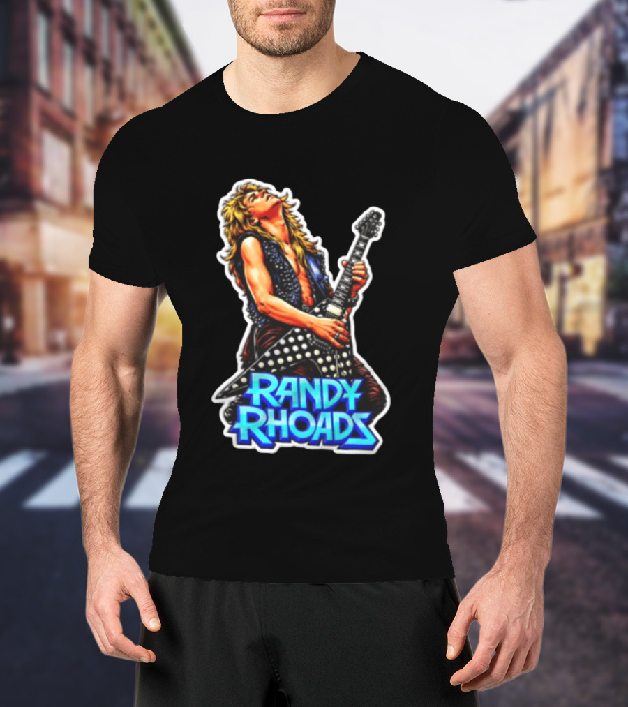 Randy Rhoads Polka Guitar Blonde Guitarist Playing T-Shirt