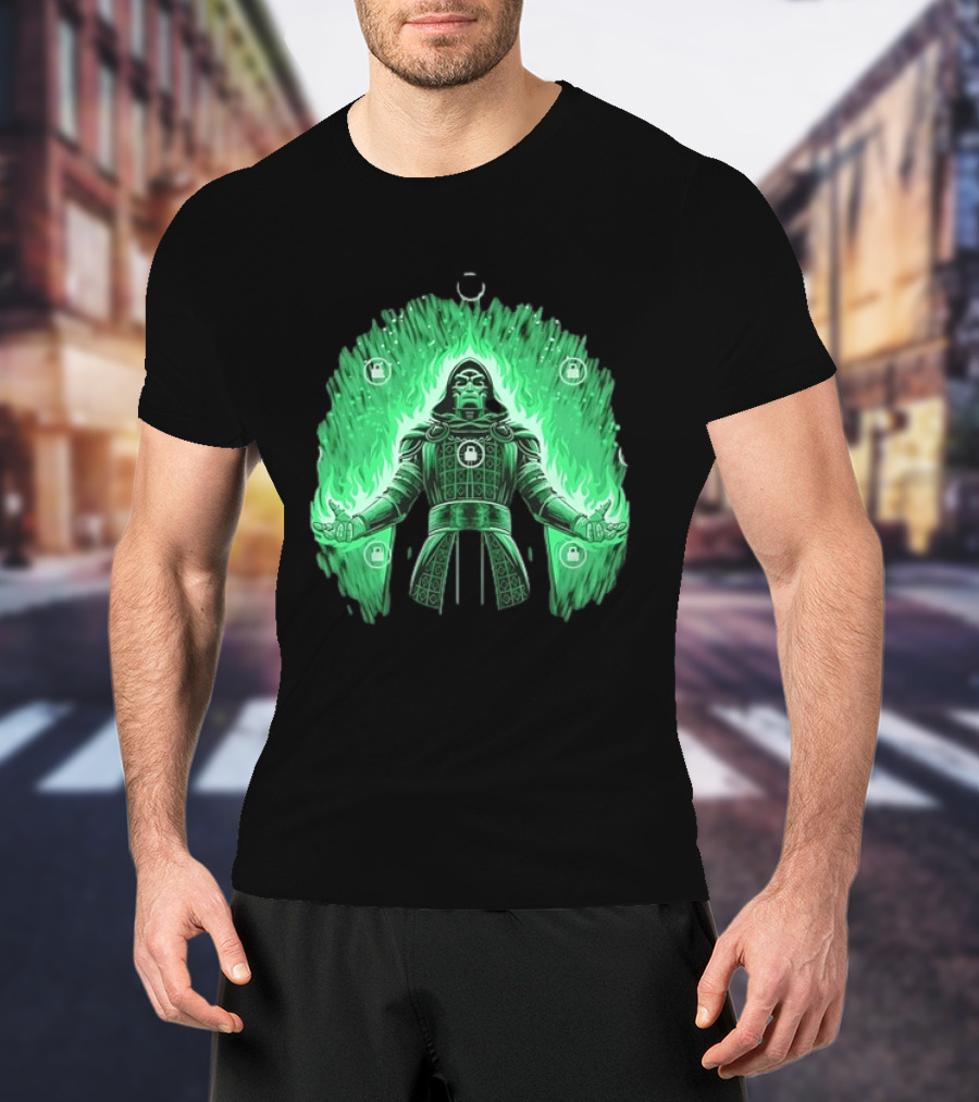 Doctor Doom Marvel Villain Green Flame Power Locked T-Shirt