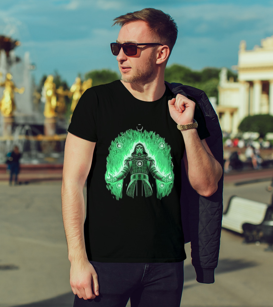 Doctor Doom Marvel Villain Green Flame Power Locked T-Shirt