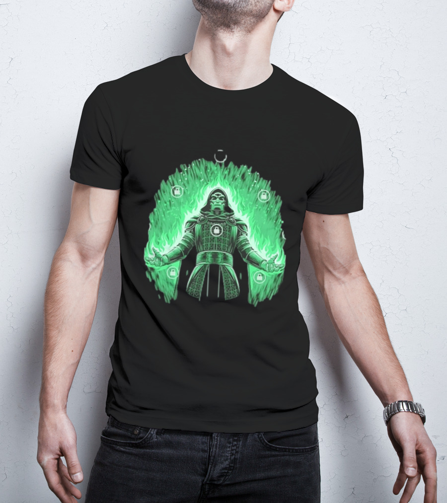 Doctor Doom Marvel Villain Green Flame Power Locked T-Shirt