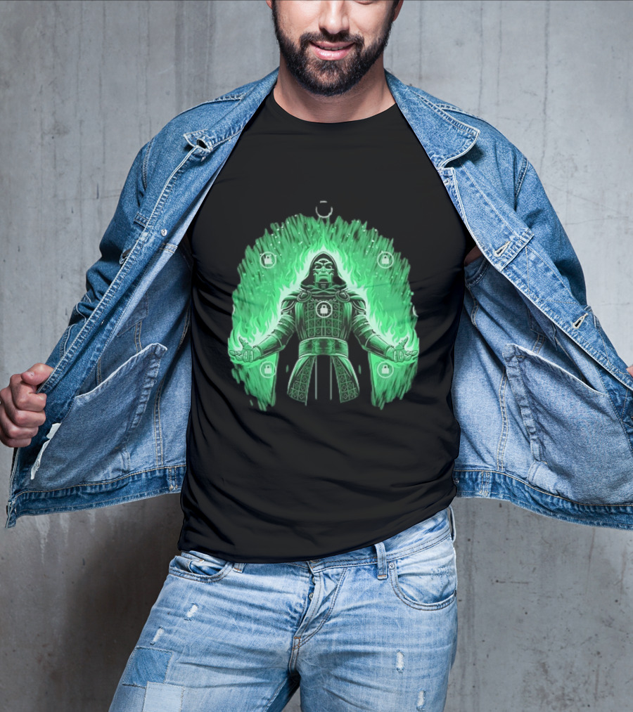 Doctor Doom Marvel Villain Green Flame Power Locked T-Shirt