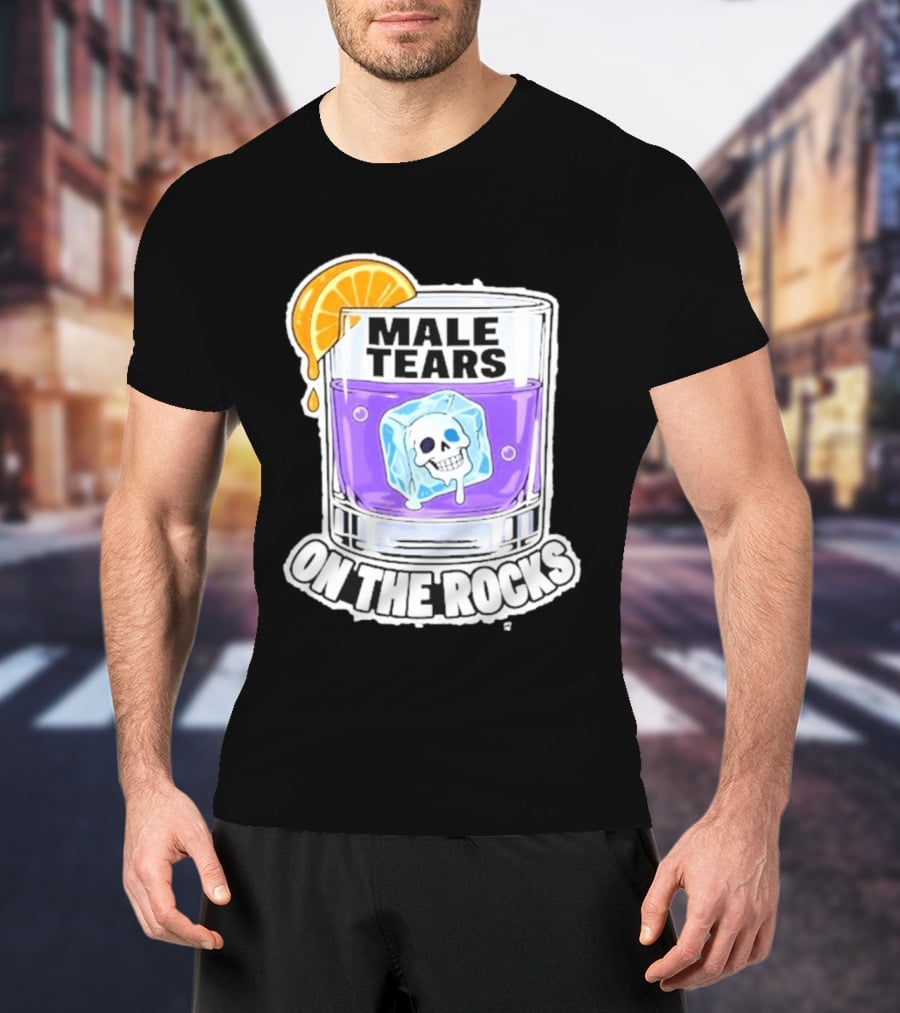 Male Tears On The Rocks Skull Ice Cube Glass Orange Slice T-Shirt
