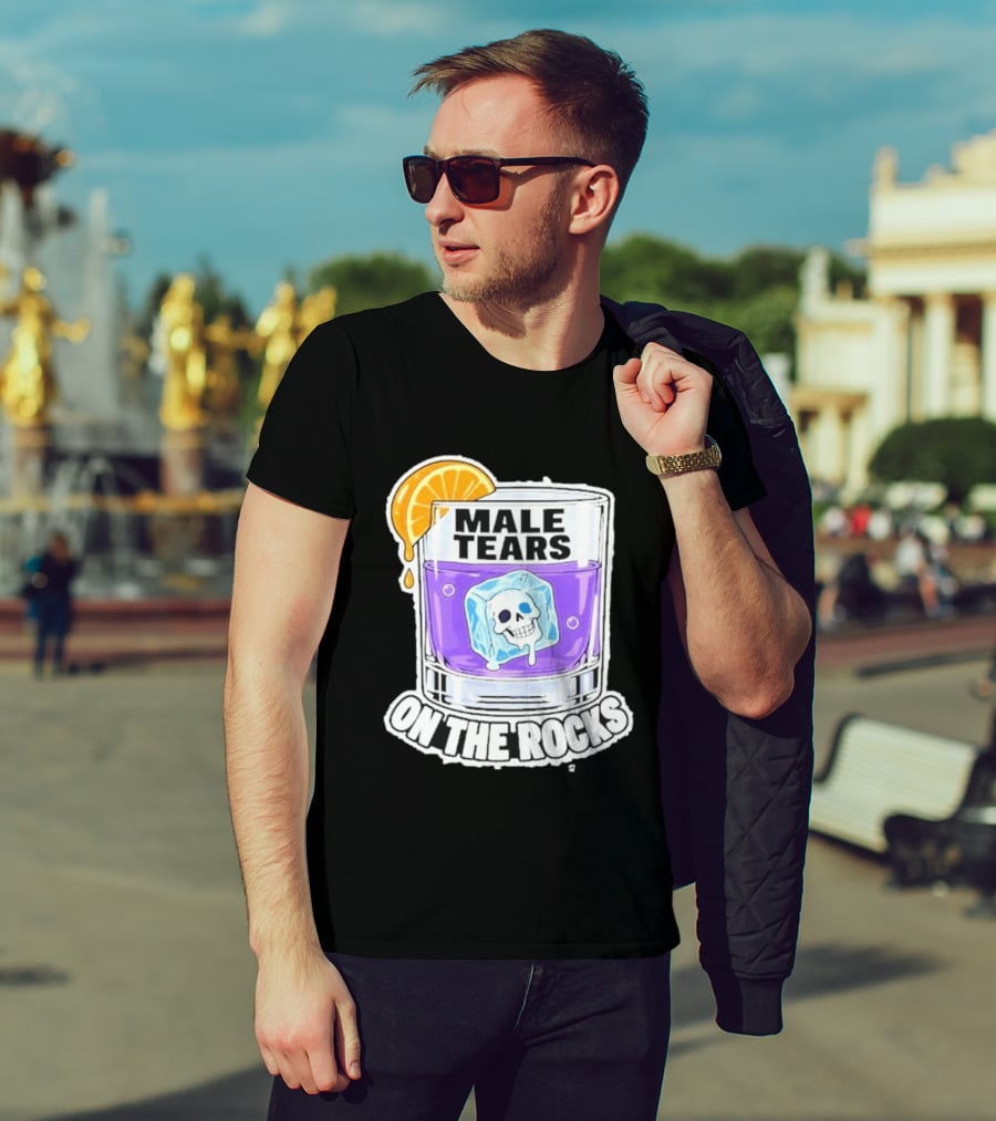 Male Tears On The Rocks Skull Ice Cube Glass Orange Slice T-Shirt