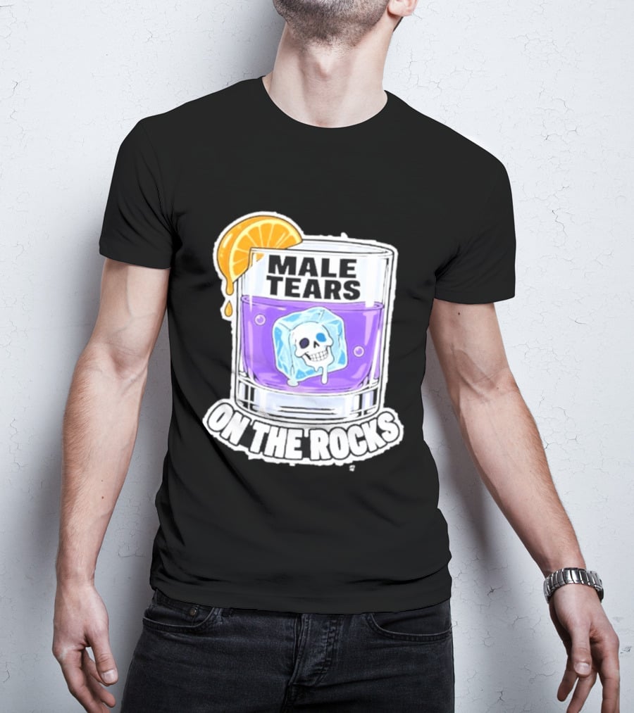 Male Tears On The Rocks Skull Ice Cube Glass Orange Slice T-Shirt