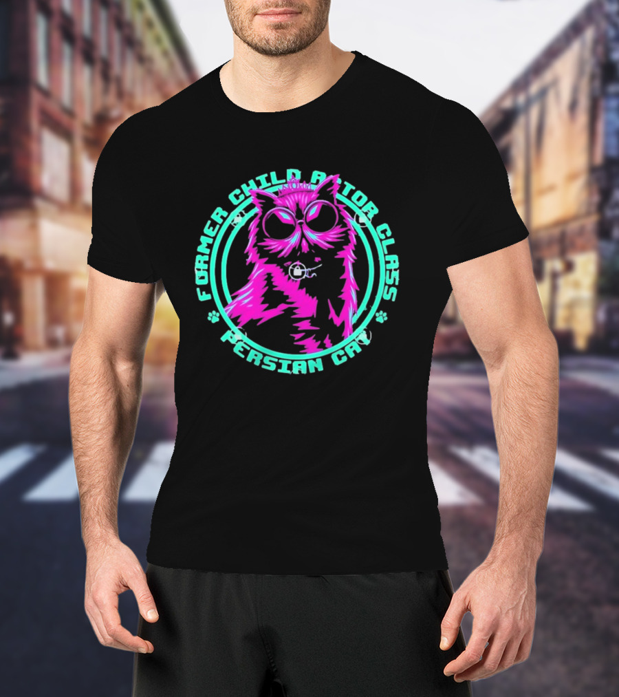 Former Child Actor Class Persian Cat Neon Crowned Kitty T-Shirt
