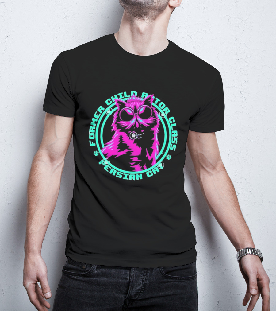 Former Child Actor Class Persian Cat Neon Crowned Kitty T-Shirt